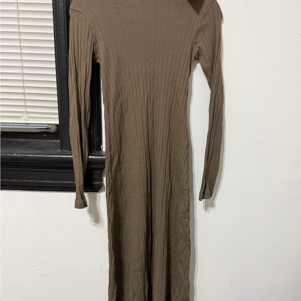 Zara Brown Maxi Ribbed Dress